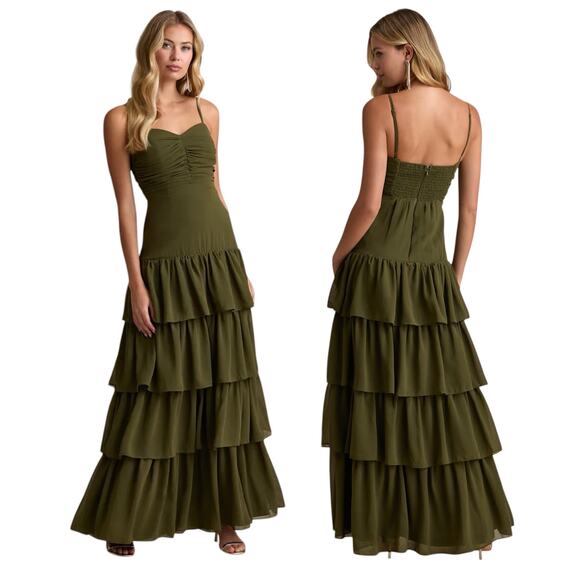 Lulus Dresses & Skirts - Lulus Gorgeous Influence Olive Green Tiered Maxi Dress size Medium NWT